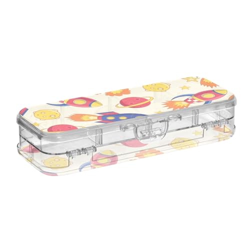 ISAOA Federmäppchen Rockets Nahtlose Stiftebox mit Schnappdeckel, doppelstöckiges transparentes Schreibwaren-Federmäppchen mit 4 Linealen, zur Unterteilung von Stiften, Organizer für Schule, Büro von ISAOA