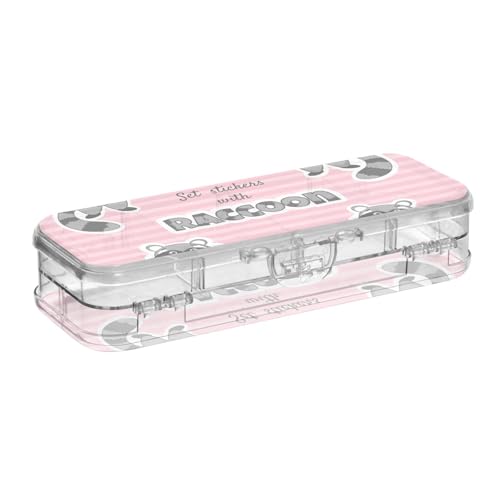 ISAOA Federmäppchen-Set, Aufkleber mit Waschbär-Bleistiften, Box mit Schnappdeckel, doppelstöckiges transparentes Schreibwaren-Federmäppchen mit 4 Linealen, Trennung, Stiftaufbewahrung, Organizer für von ISAOA