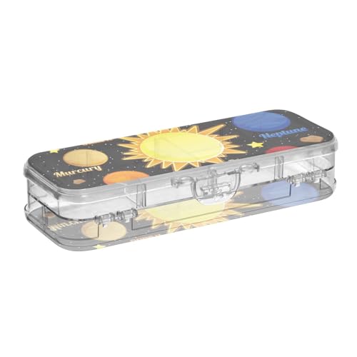 ISAOA Federmäppchen-Set von Space Elements178792010 Stiftebox mit Schnappdeckel, doppelstöckiges transparentes Schreibwaren-Federmäppchen mit 4 Linealen, Unterteilung, Stift-Aufbewahrung, Organizer von ISAOA