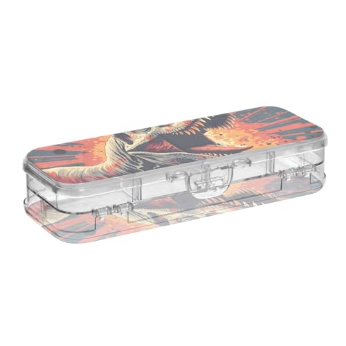 ISAOA Federmäppchen T-rex Dinosaurier-Brüllstiftebox mit Schnappdeckel, doppelstöckiges transparentes Schreibwaren-Federmäppchen mit 4 Linealen, Fächer, Stift-Aufbewahrung, Organizer für Schule, Büro von ISAOA