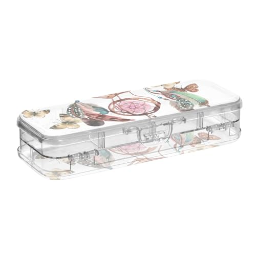 ISAOA Federmäppchen Traumfänger mit Mandala-Schmetterlingen, Stiftebox mit Schnappdeckel, doppelstöckiges transparentes Schreibwaren-Federmäppchen mit 4 Linealen, Trennung, Stiftaufbewahrung von ISAOA