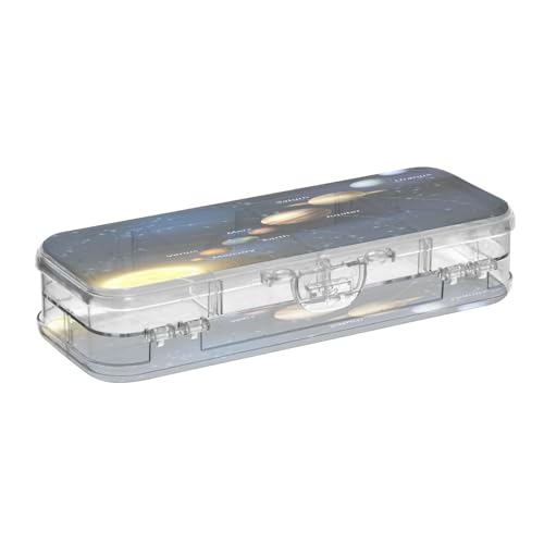 ISAOA Federmäppchen Vector Solar Systerm Bleistifte Box mit Schnappdeckel, doppelstöckiges transparentes Schreibwaren-Federmäppchen mit 4 Linealen, Trennung, Stiftaufbewahrung, Organizer für Schule von ISAOA