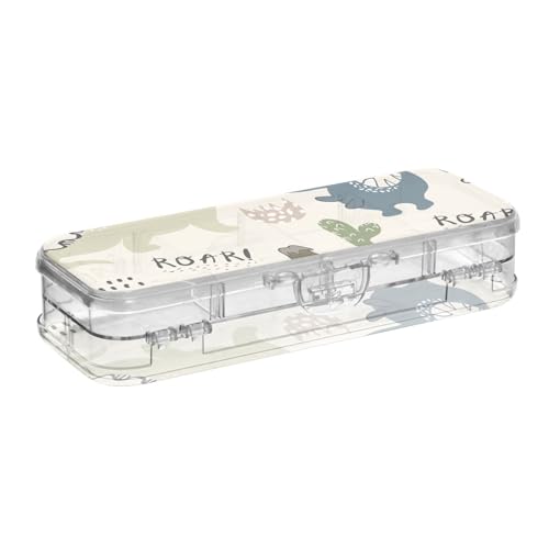 ISAOA Federmäppchen für Kinder, lustig, Dinosaurier-Bleistiftbox mit Schnappdeckel, doppelstöckiges transparentes Schreibwaren-Federmäppchen mit 4 Linealen, Fächer, Stiftaufbewahrung, Organizer für von ISAOA