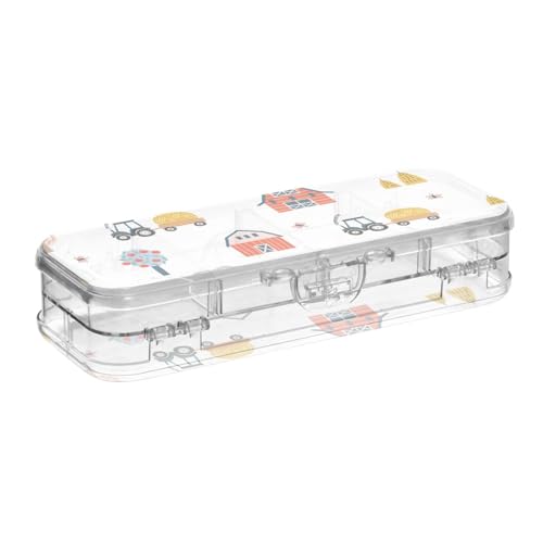 ISAOA Federmäppchen für Kinder, mit niedlichem Traktor-Bleistift-Box mit Schnappdeckel, doppelstöckiges transparentes Schreibwaren-Federmäppchen mit 4 Linealen, zur Unterteilung von Stiften, Organizer von ISAOA