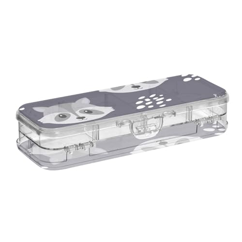 ISAOA Federmäppchen für Kinder, nahtlos, mit Waschbär-Bleistift-Box mit Schnappdeckel, doppelstöckiges transparentes Schreibwaren-Federmäppchen mit 4 Linealen, zur Unterteilung von Stiften, Organizer von ISAOA