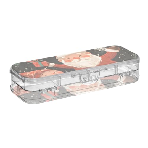 ISAOA Federmäppchen für Mädchen und Weihnachtsmann, Stiftebox mit Schnappdeckel, doppelstöckiges transparentes Schreibwaren-Federmäppchen mit 4 Linealen, zur Unterteilung von Stiften, Organizer für von ISAOA