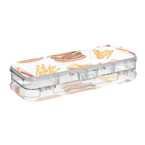 ISAOA Federmäppchen für Pommes Frites und Hamburger-Bleistifte mit Schnappdeckel, doppelstöckiges transparentes Schreibwaren-Federmäppchen mit 4 Linealen, zur Unterteilung von Stiften, Organizer für von ISAOA