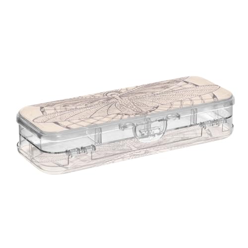 ISAOA Federmäppchen im Vintage-Stil, Libellen-Stiftebox mit Schnappdeckel, doppelstöckiges transparentes Schreibwaren-Federmäppchen mit 4 Linealen, zur Unterteilung von Stiften, Organizer für Schule von ISAOA