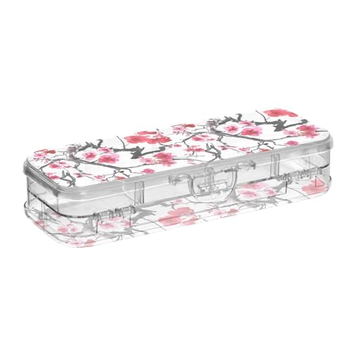 ISAOA Federmäppchen im Vintage-Stil mit Blumen, Stiftebox mit Schnappdeckel, doppelstöckiges transparentes Schreibwaren-Federmäppchen mit 4 Linealen, zur Unterteilung von Stiften, Organizer für Schule von ISAOA