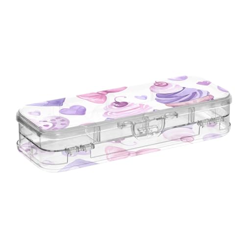 ISAOA Federmäppchen in Herzform für Süßigkeiten und Cupcakes mit Schnappdeckel, doppelstöckiges transparentes Schreibwaren-Federmäppchen mit 4 Linealen, zur Unterteilung von Stiften, Organizer für von ISAOA