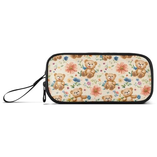ISAOA Federmäppchen mit Bären und Blumen, großes Fassungsvermögen, 3 Fächer, Federmäppchen, tragbar, große Aufbewahrung, Federmäppchen für Teenager, Jungen, Mädchen, Erwachsene, Studenten, Bären und von ISAOA