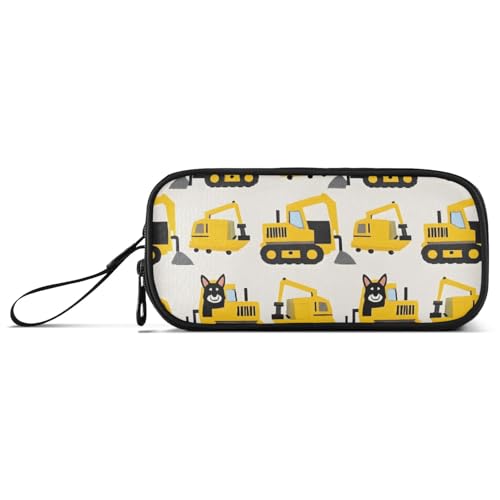 ISAOA Federmäppchen mit Baggermuster, großes Fassungsvermögen, 3 Fächer, Federmäppchen, tragbar, große Aufbewahrung, Federmäppchen für Teenager, Jungen, Mädchen, Erwachsene, Studenten, Gelbes von ISAOA