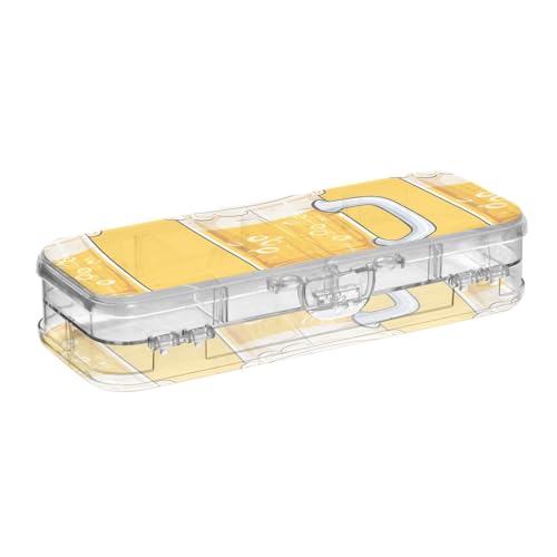 ISAOA Federmäppchen mit Biermuster, Stiftebox mit Schnappdeckel, doppelstöckiges transparentes Schreibwaren-Federmäppchen mit 4 Linealen, zur Unterteilung von Stiften, Organizer für Schule, Büro von ISAOA