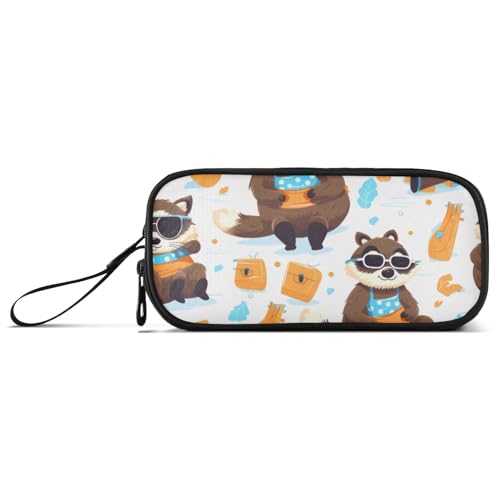 ISAOA Federmäppchen mit Brille, Waschbär, großes Fassungsvermögen, 3 Fächer, Federmäppchen, tragbar, große Aufbewahrung, Federmäppchen für Teenager, Jungen, Mädchen, Erwachsene, Studenten, Brille von ISAOA