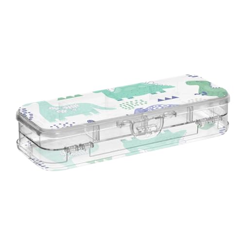 ISAOA Federmäppchen mit Dinosaurier-Motiv, kreative Stiftebox mit Schnappdeckel, doppelstöckiges transparentes Schreibwaren-Federmäppchen mit 4 Linealen, zur Unterteilung von Stiften, Organizer für von ISAOA