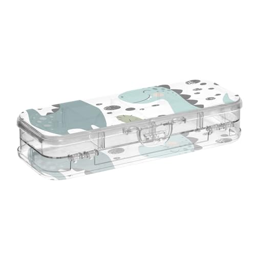 ISAOA Federmäppchen mit Dinosaurier-Motiv, mit Schnappdeckel, doppelstöckiges transparentes Schreibwaren-Federmäppchen mit 4 Linealen, zur Unterteilung von Stiften, Organizer für Schule, Büro von ISAOA
