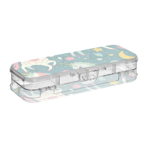 ISAOA Federmäppchen mit Einhörnern und Sternen, Stiftebox mit Schnappdeckel, doppellagig, transparent, Schreibwaren-Federmäppchen mit 4 Linealen, zur Unterteilung von Stiften, Organizer für Schule von ISAOA