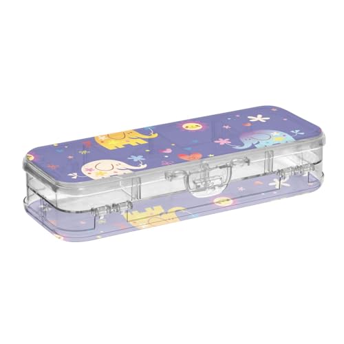 ISAOA Federmäppchen mit Elefanten-Druck, Stiftebox mit Schnappdeckel, doppelstöckiges transparentes Schreibwaren-Federmäppchen mit 4 Linealen, zur Unterteilung von Stiften, Organizer für Schule, Büro ISAOA Federmäppchen mit Elefanten-Druck, Stiftebox mit Schnappdeckel, doppelstöckiges transparentes Schreibwaren-Federmäppchen mit 4 Linealen, zur Unterteilung von Stiften, Organizer für Schule, Büro von ISAOA