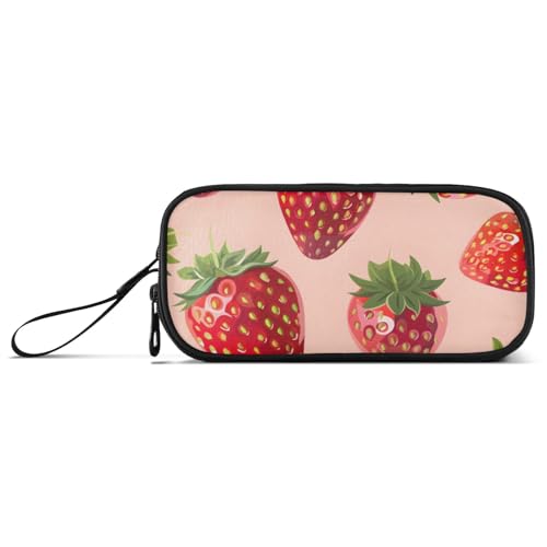 ISAOA Federmäppchen mit Erdbeeren-Früchten, großes Fassungsvermögen, 3 Fächer, Federmäppchen, tragbar, große Aufbewahrung, Federmäppchen für Teenager, Jungen, Mädchen, Erwachsene, Studenten, Erdbeeren von ISAOA