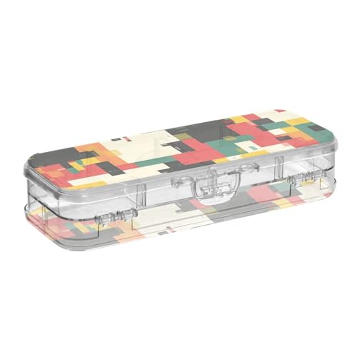 ISAOA Federmäppchen mit Farbraster, Codierung, Stiftebox mit Schnappdeckel, doppelstöckiges transparentes Schreibwaren-Federmäppchen mit 4 Linealen, zur Unterteilung von Stiften, Organizer für Schule von ISAOA