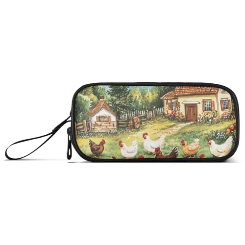 ISAOA Federmäppchen mit Huhnwiese, Blumenhaus, großes Fassungsvermögen, 3 Fächer, Federmäppchen, tragbar, große Aufbewahrung, Bleistifttasche für Teenager, Jungen, Mädchen, Erwachsene, Studenten von ISAOA