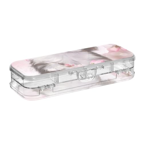 ISAOA Federmäppchen mit Katzenhandblume und Schnappdeckel, doppelstöckiges transparentes Schreibwaren-Federmäppchen mit 4 Linealen, zur Unterteilung von Stiften, Organizer für Schule, Büro von ISAOA