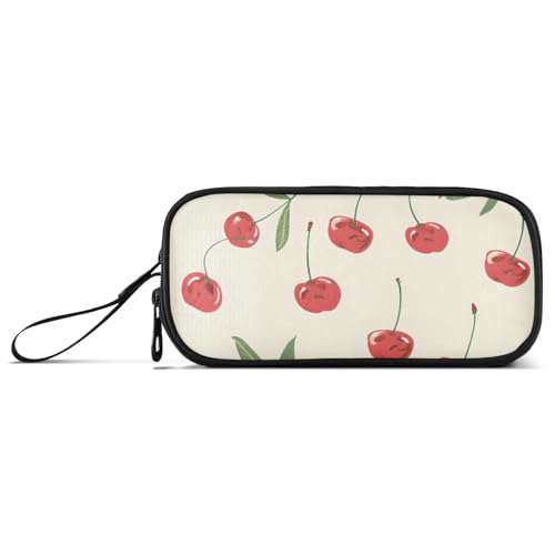 ISAOA Federmäppchen mit Kirschblatt-Motiv, 3 Fächer, tragbar, große Aufbewahrung, Stiftebox für Teenager, Jungen, Mädchen, Erwachsene, Studenten, Kirschfruchtblätter, Einheitsgröße, Taschen-Organizer von ISAOA