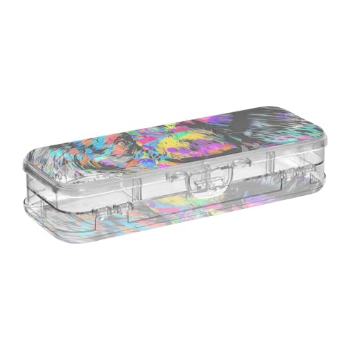 ISAOA Federmäppchen mit Löwenkopf und kreativer bunter Stiftebox mit Schnappdeckel, doppelstöckiges transparentes Schreibwaren-Federmäppchen mit 4 Linealen, zur Unterteilung von Stiften, Organizer für von ISAOA