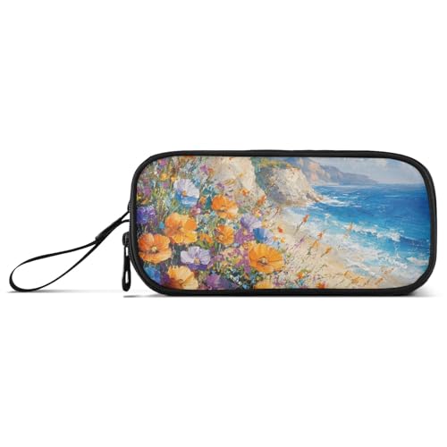 ISAOA Federmäppchen mit Meeresblumen-Motiv, 3 Fächer, tragbar, große Aufbewahrung, Federmäppchen für Teenager, Jungen, Mädchen, Erwachsene, Studenten, Küstenblume, Einheitsgröße, Taschen-Organizer von ISAOA