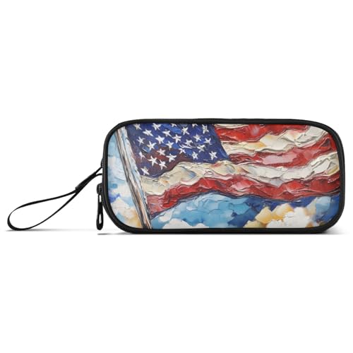 ISAOA Federmäppchen mit Ölgemälde der amerikanischen Flagge, großes Fassungsvermögen, 3 Fächer, Federmäppchen, tragbar, große Aufbewahrung, Stiftebox für Teenager, Jungen, Mädchen, Erwachsene von ISAOA