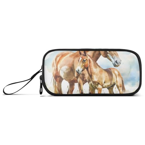 ISAOA Federmäppchen mit Pferd und niedlichem Fohlen, großes Fassungsvermögen, 3 Fächer, Federmäppchen, tragbar, große Aufbewahrung, Federmäppchen für Teenager, Jungen, Mädchen, Erwachsene, Studenten von ISAOA