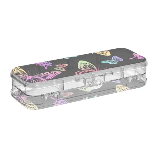 ISAOA Federmäppchen mit Regenbogen-Schmetterling-Druck, Stiftebox mit Schnappdeckel, doppelstöckiges transparentes Schreibwaren-Federmäppchen mit 4 Linealen, zur Unterteilung von Stiften, Organizer von ISAOA