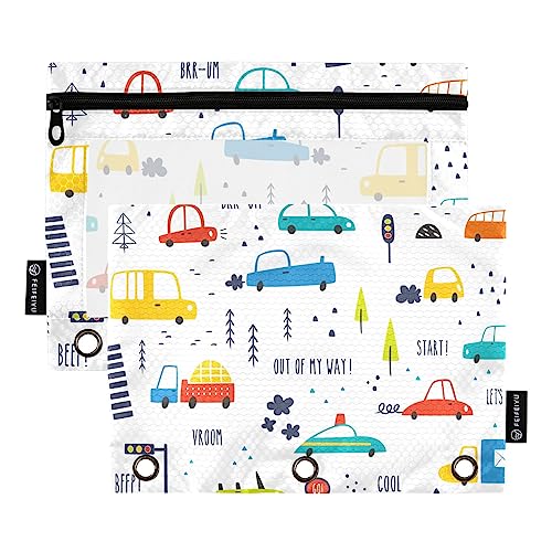 ISAOA Federmäppchen mit Reißverschluss, 3 Ringe, Kinderauto, Straße, Kosmetiktasche, 2 Stück, wasserdicht, #8, one sizex2, Make-up-Tasche von ISAOA