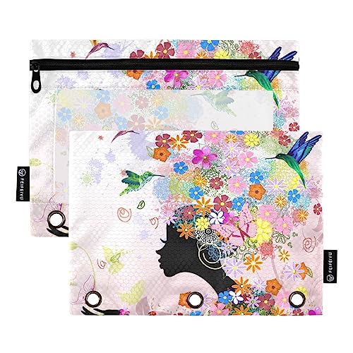 ISAOA Federmäppchen mit Reißverschluss, 3 Ringe, Mädchen, modische Blumen, Federmäppchen, Kosmetiktasche, 2 Stück, wasserdicht, #2, one sizex2, Make-up-Tasche von ISAOA