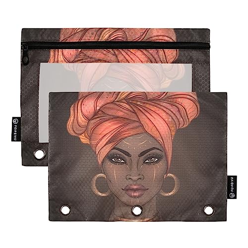 ISAOA Federmäppchen mit Reißverschluss, 3 Ringe, afrikanisches amerikanisches hübsches Mädchen, Kosmetiktasche, 2 Stück, wasserdicht, #9, one sizex2, Make-up-Tasche von ISAOA