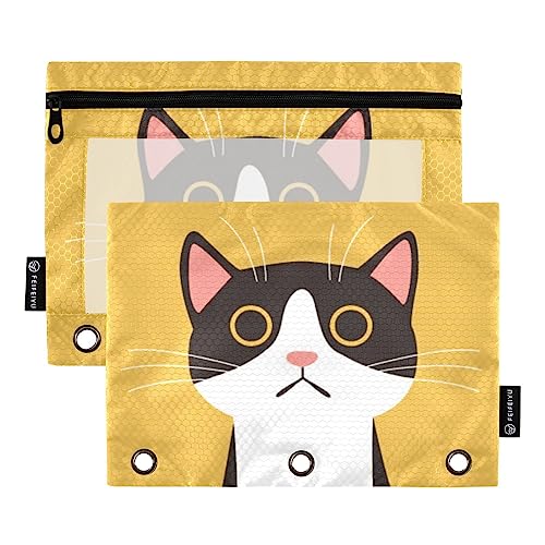 ISAOA Federmäppchen mit Reißverschluss, 3 Ringe, niedliche schwarze Katze, Kosmetiktasche, 2 Stück, wasserdicht, #7, one sizex2, Make-up-Tasche von ISAOA