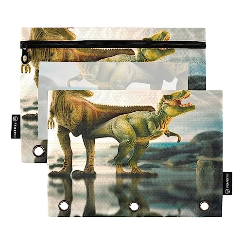 ISAOA Federmäppchen mit Reißverschluss, 3 Ringe, spezielles Dinosaurier-Federmäppchen, Kosmetiktasche, 2 Stück, wasserdicht, #7, one sizex2, Make-up-Tasche von ISAOA