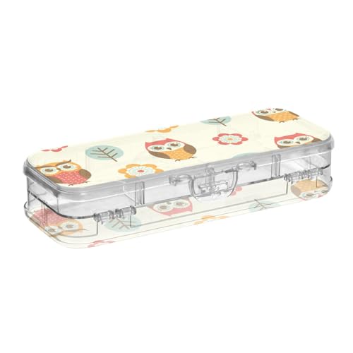 ISAOA Federmäppchen mit Schnappdeckel, Eulen-Cartoon-Stiftebox mit Schnappdeckel, doppelstöckiges transparentes Schreibwaren-Federmäppchen mit 4 Linealen, zur Unterteilung von Stiften, Organizer für von ISAOA