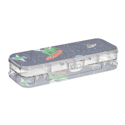 ISAOA Federmäppchen mit Schnappdeckel, Motiv: Astronaut, Dinosaurier, doppelstöckig, transparentes Schreibwaren-Federmäppchen mit 4 Linealen, zur Unterteilung von Stiften, Organizer für Schule, Büro von ISAOA