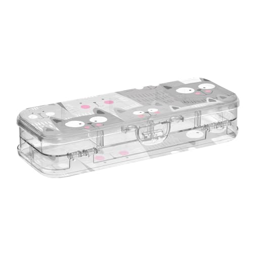 ISAOA Federmäppchen mit Schnappdeckel, bunt, nahtlos, mit Schnappdeckel, doppelstöckiges transparentes Schreibwaren-Federmäppchen mit 4 Linealen, zur Unterteilung von Stiften, Organizer für Schule von ISAOA