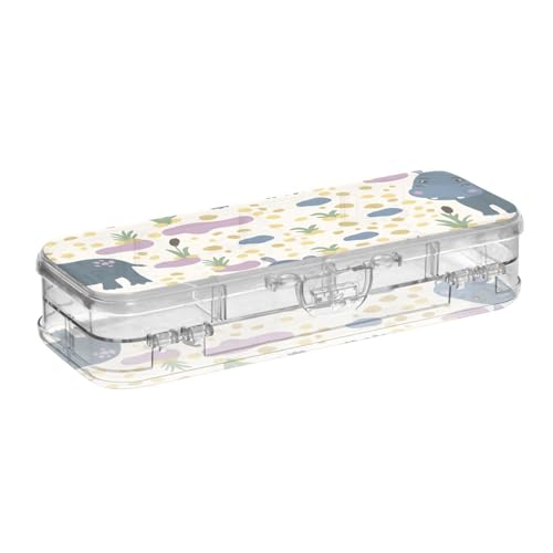 ISAOA Federmäppchen mit Schnappdeckel, buntes Nilpferd, doppelstöckig, transparentes Schreibwaren-Federmäppchen mit 4 Linealen, zur Unterteilung von Stiften, Organizer für Schule, Büro von ISAOA