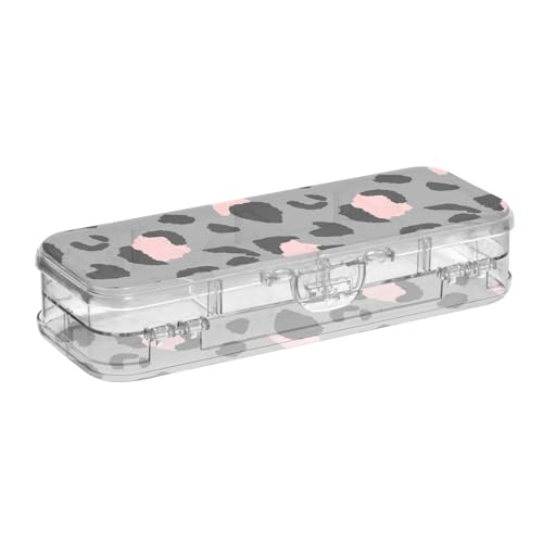 ISAOA Federmäppchen mit Schnappdeckel, doppelstöckig, transparent, mit 4 Linealen, zur Unterteilung von Stiften, Organizer für Schule, Büro, Schwarz / Rosa von ISAOA