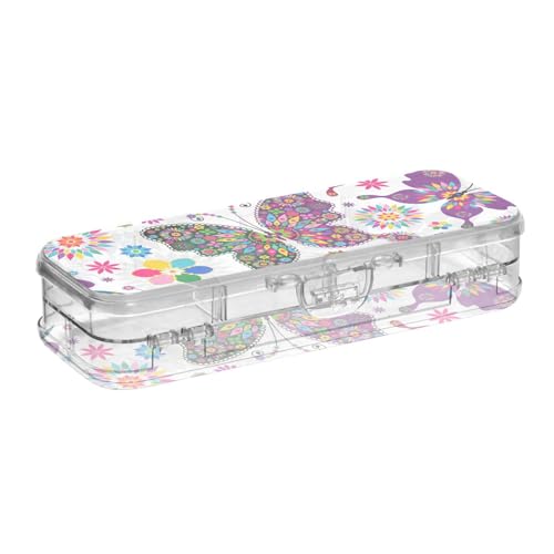 ISAOA Federmäppchen mit Schnappdeckel, doppelstöckiges transparentes Schreibwaren-Federmäppchen mit 4 Linealen, zur Unterteilung von Stiften, Organizer für Schule, Büro von ISAOA