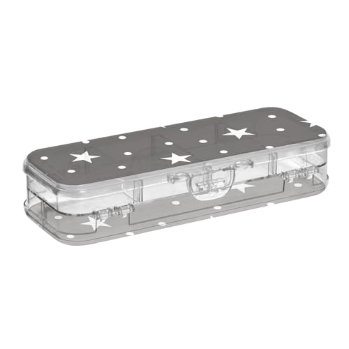 ISAOA Federmäppchen mit Stern- und Punktemuster, abstrakt, schwarz-weiß, Retro-Bleistiftbox mit Schnappdeckel, doppelstöckiges transparentes Schreibwaren-Federmäppchen mit 4 Linealen, Trennung von ISAOA