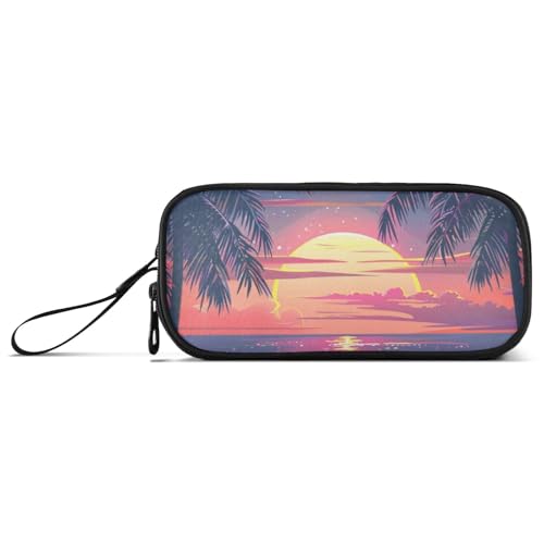 ISAOA Federmäppchen mit Strandansicht und Sonnenuntergang, großes Fassungsvermögen, 3 Fächer, Federmäppchen, tragbar, große Aufbewahrung, Federmäppchen für Teenager, Jungen, Mädchen, Erwachsene von ISAOA