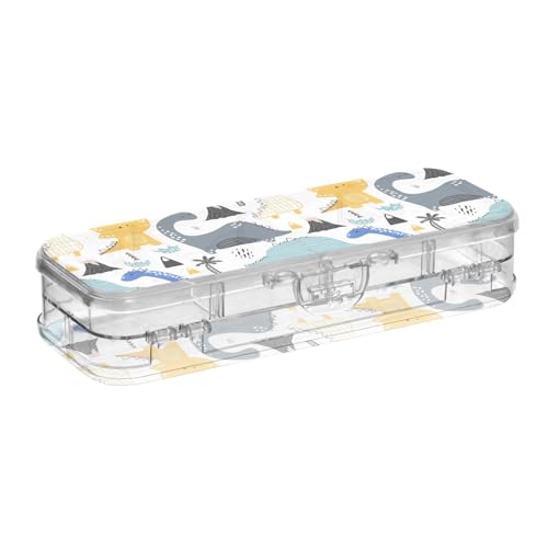 ISAOA Federmäppchen mit Tier-Dinosaurier-Druck, Stiftebox mit Schnappdeckel, doppelstöckiges transparentes Schreibwaren-Federmäppchen mit 4 Linealen, zur Unterteilung von Stiften, Organizer für Schule von ISAOA