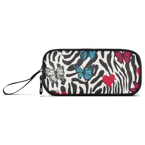 ISAOA Federmäppchen mit Zebramuster, Schmetterlinge, Herzen, großes Fassungsvermögen, 3 Fächer, Federmäppchen, tragbar, große Aufbewahrung, Federmäppchen für Teenager, Jungen, Mädchen, Erwachsene von ISAOA