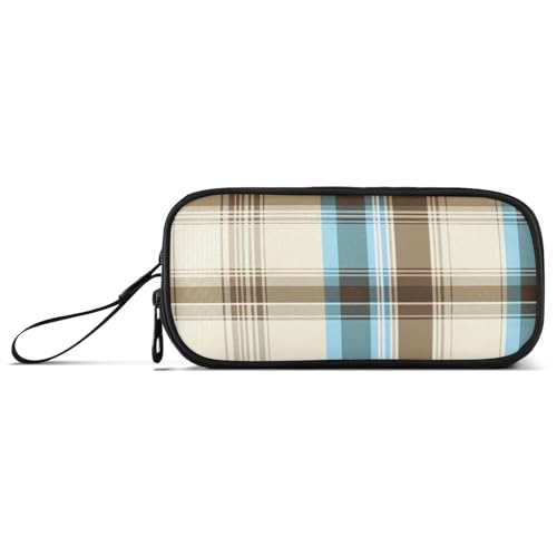 ISAOA Federmäppchen mit blauem Karomuster, großes Fassungsvermögen, 3 Fächer, Federmäppchen, tragbar, große Aufbewahrung, Federmäppchen für Teenager, Jungen, Mädchen, Erwachsene, Studenten, Blauer von ISAOA