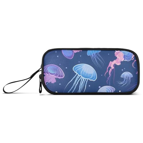 ISAOA Federmäppchen mit blauer Quallen, großes Fassungsvermögen, 3 Fächer, Federmäppchen, tragbar, große Aufbewahrung, Stiftebox für Teenager, Jungen, Mädchen, Erwachsene, Studenten, Blaue Quallen von ISAOA