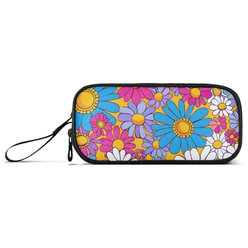 ISAOA Federmäppchen mit buntem Cartoon-Gänseblümchen, großes Fassungsvermögen, 3 Fächer, tragbar, große Aufbewahrungsbox, Federmäppchen für Teenager, Jungen, Mädchen, Erwachsene, Studenten, Bunte von ISAOA
